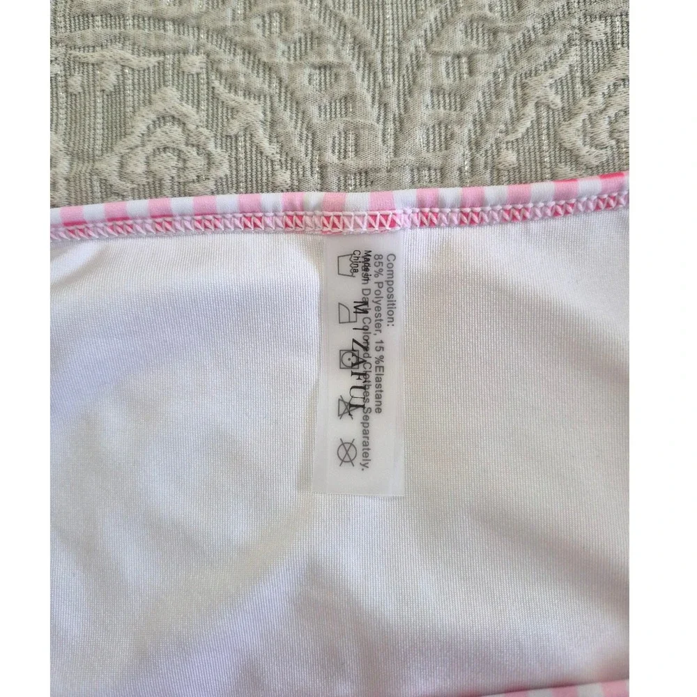 Zaful Womens Pink Floral Gingham Trim Bikini‎ Bottoms Size M High Cut Swimwear